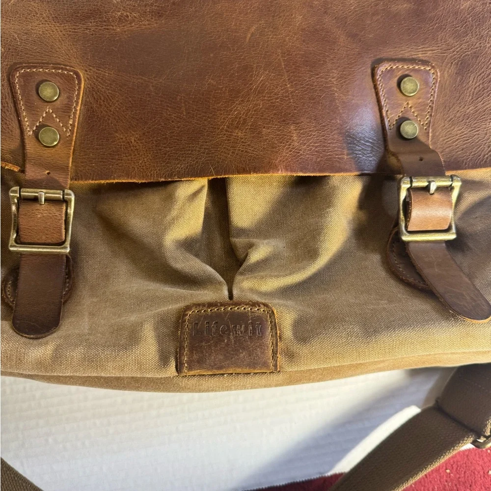 Lifewit Vintage Brown Leather and Canvas Messenger Bag